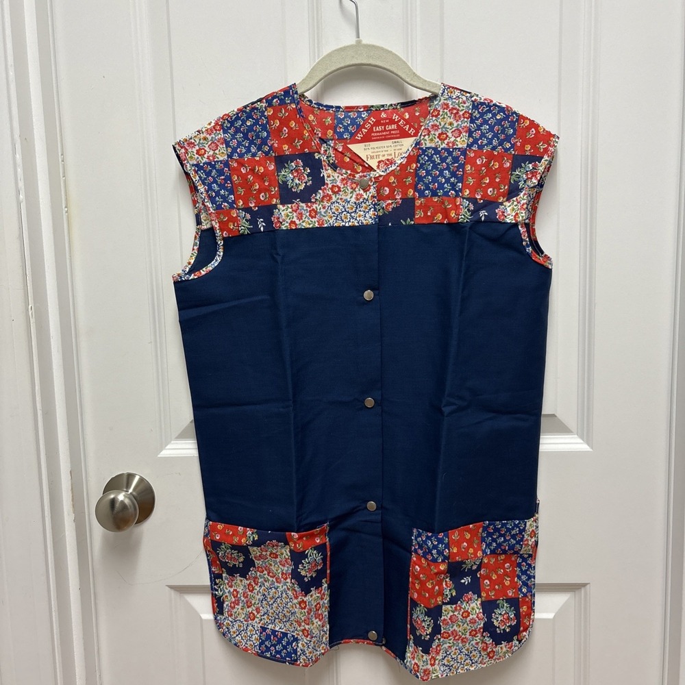 Vintage Deadstock Fruit Of The Look Wash & Wear Snap Button Smock - Size Small